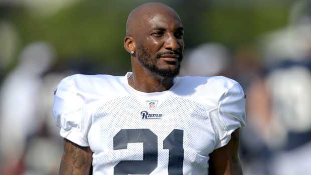 Rams cornerback Aqib Talib (21) looks on during training camp practice.